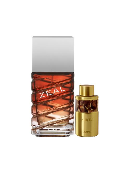 ajmal zeal edp 100ml for men and aurum concentrated oil alcohol-free attar 10ml for women + 2 parfum testers free - 17149975 - Very Small Image - 1