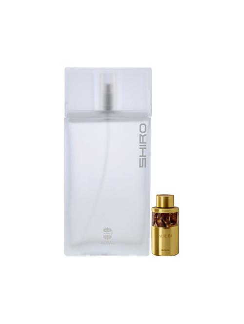 ajmal shiro edp spicy 90ml for men and aurum concentrated oil alcohol-free attar 10ml for women + 2 parfum testers free - 17149982 - Very Small Image - 1