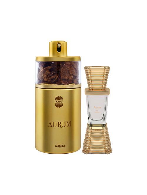 ajmal aurum edp 75ml for women and aura concentrated oil alcohol-free attar 10ml for unisex + 2 parfum testers free - 17149983 - Very Small Image - 1