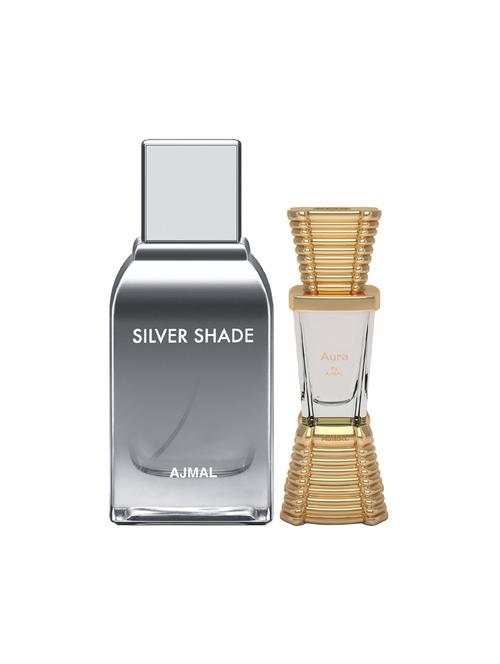 ajmal silver shade edp 100ml for men and aura concentrated oil alcohol-free attar 10ml for unisex + 2 parfum testers free - 17149991 - Very Small Image - 1