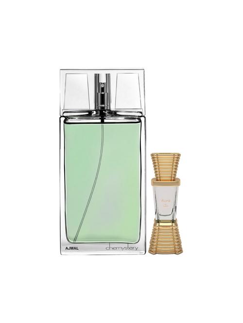 ajmal chemystery edp spicy 90ml for men and aura concentrated oil alcohol-free attar 10ml for unisex + 2 parfum testers free - 17149998 - Very Small Image - 1