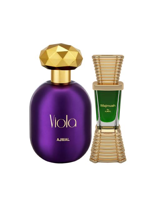 ajmal viola edp 75ml for women and majmua cp alcohol-free attar 10ml for unisex + 2 parfum testers free - 17150035 - Very Small Image - 1