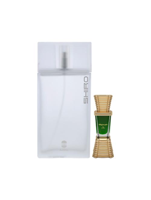 ajmal shiro edp 90ml for men and majmua concentrated oil oriental alcohol-free attar 10ml for unisex + 2 parfum testers free - 17150043 - Very Small Image - 1