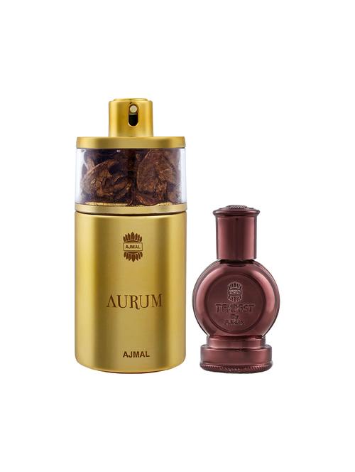 ajmal aurum edp 75ml for women and tempest concentrated oil alcohol-free attar 12ml for unisex + 2 parfum testers free - 17150044 - Very Small Image - 1
