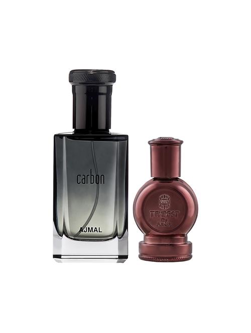 ajmal carbon edp spicy 100ml for men and tempest concentrated oil alcohol-free attar 12ml for unisex + 2 parfum testers free - 17150048 - Very Small Image - 1