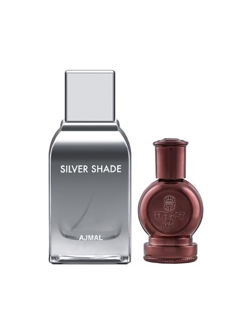 ajmal silver shade edp 100ml for men and tempest concentrated oil alcohol-free attar 12ml for unisex + 2 parfum testers free - 17150052 - Very Small Image - 1
