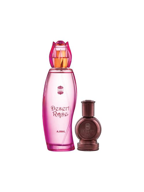 ajmal desert rose edp 100ml for women and tempest cp alcohol-free attar 12ml for unisex + 2 parfum testers free - 17150060 - Very Small Image - 1