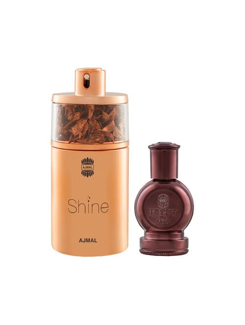 ajmal shine edp 75ml for women and tempest concentrated oil alcohol-free attar 12ml for unisex + 2 parfum testers free - 17150072 - Very Small Image - 1