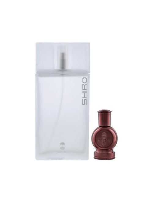 ajmal shiro edp spicy 90ml for men and tempest concentrated oil alcohol-free attar 12ml for unisex + 2 parfum testers free - 17150074 - Very Small Image - 1