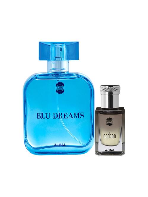 ajmal blu dreams edp citurs 100ml for men and carbon concentrated oil alcohol-free attar 10ml for men + 2 parfum testers free - 17150076 - Very Small Image - 1