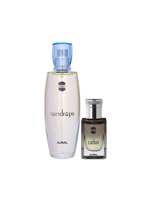 ajmal raindrops edp 50ml for women and carbon concentrated oil spicy alcohol-free attar 10ml for men + 2 parfum testers free - 17150081 - Very Small Image - 1