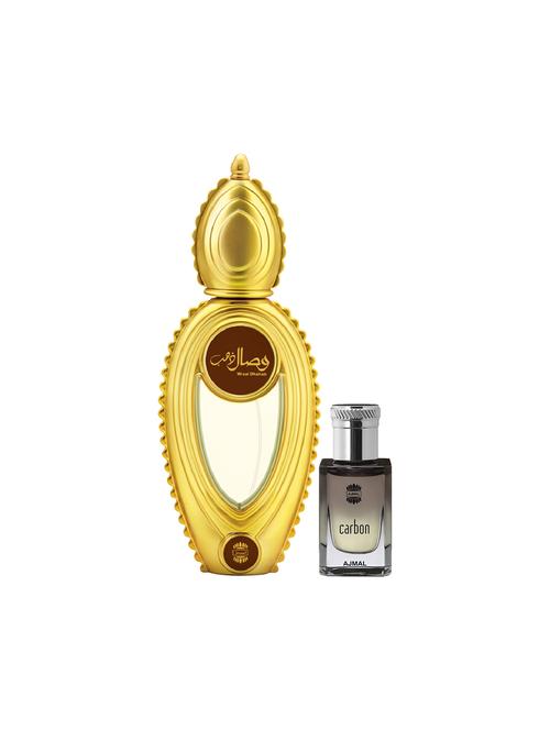 ajmal wisal dhahab edp 50ml for men and carbon concentrated oil spicy alcohol-free attar 10ml for men + 2 parfum testers free - 17150085 - Very Small Image - 1