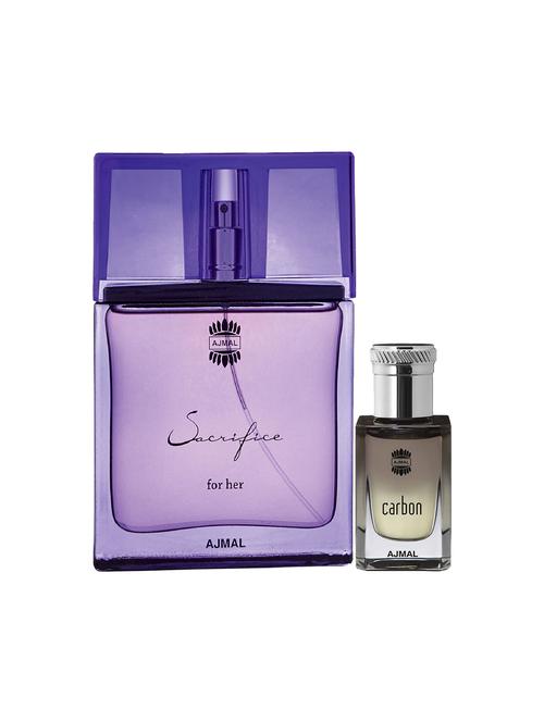 ajmal sacrifice for her edp musky 50ml for women and carbon cp alcohol-free attar 10ml for men + 2 parfum testers free - 17150101 - Very Small Image - 1