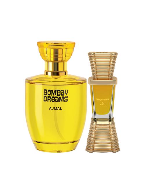 ajmal bombay dreams edp 100ml for women and impress concentrated oil alcohol-free attar 10ml for men + 2 parfum testers free - 17150109 - Very Small Image - 1
