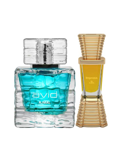 ajmal avid edp 75ml for men and impress concentrated oil alcohol-free attar 10ml for men + 2 parfum testers free - 17150117 - Very Small Image - 1