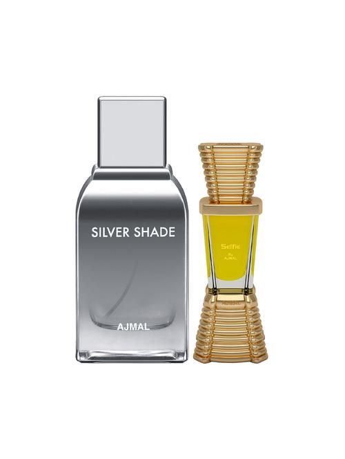 ajmal silver shade edp 100ml for men and selfie concentrated oil alcohol-free attar 10ml for men + 2 parfum testers free - 17150145 - Very Small Image - 1