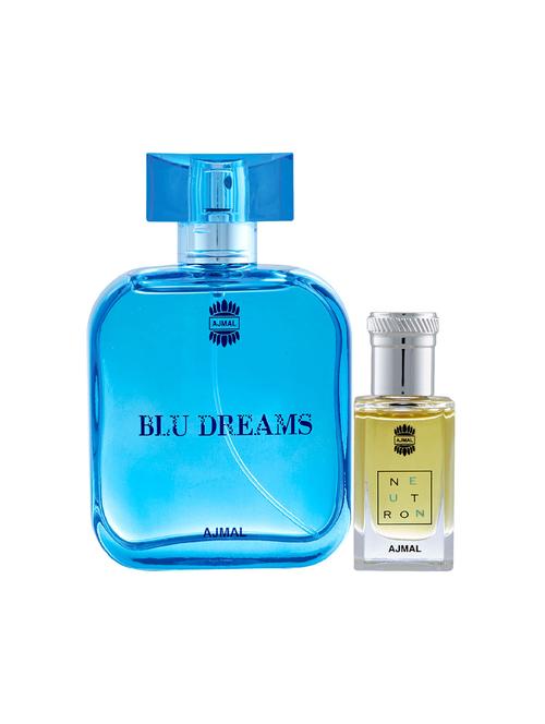 ajmal blu dreams edp citurs 100ml for men and neutron cp alcohol-free attar 10ml for men + 2 parfum testers free - 17150169 - Very Small Image - 1
