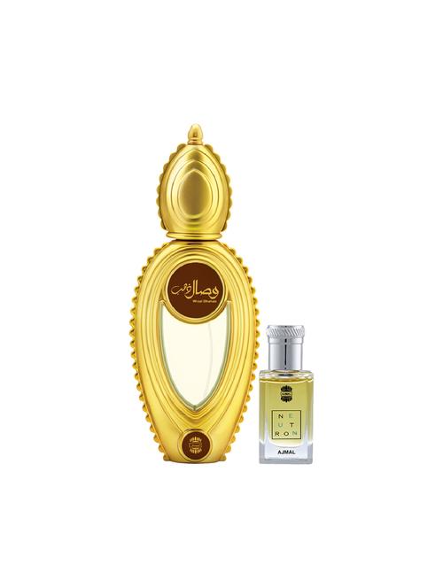 ajmal wisal dhahab edp 50ml for men and neutron concentrated oil alcohol-free attar 10ml for men + 2 parfum testers free - 17150178 - Very Small Image - 1