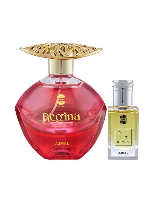 ajmal regina edp 100ml for women and neutron concentrated oil alcohol-free attar 10ml for men + 2 parfum testers free - 17150187 - Very Small Image - 1