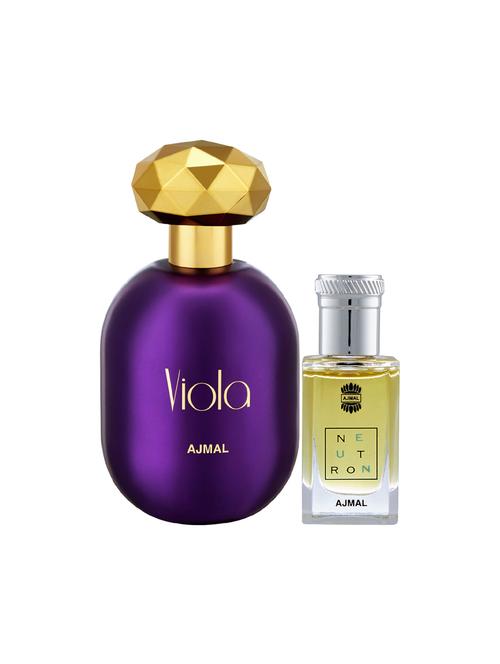 ajmal viola edp 75ml for women and neutron concentrated oil alcohol-free attar 10ml for men + 2 parfum testers free - 17150189 - Very Small Image - 1