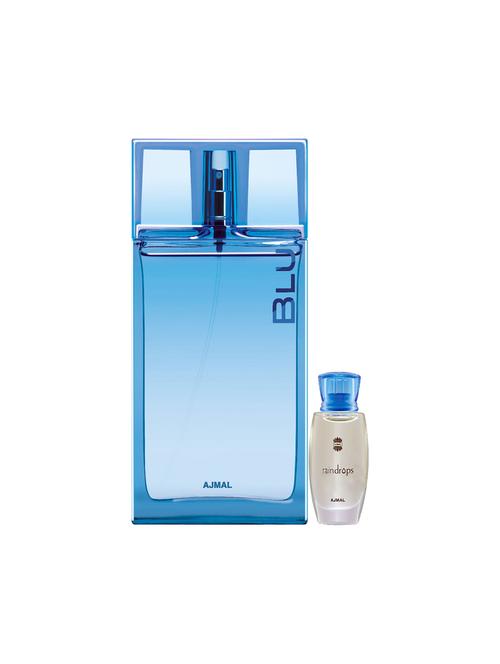 ajmal blu edp 90ml for men and raindrops concentrated oil alcohol-free attar 10ml for women + 2 parfum testers free - 17150201 - Very Small Image - 1