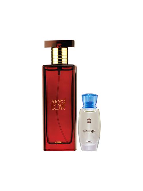 ajmal sacred love edp musky 50ml for women and raindrops cp alcohol-free attar 10ml for women + 2 parfum testers free - 17150206 - Very Small Image - 1