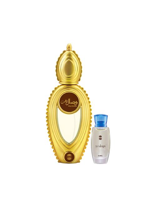 ajmal wisal dhahab edp 50ml for men and raindrops concentrated oil alcohol-free attar 10ml for women + 2 parfum testers free - 17150209 - Very Small Image - 1