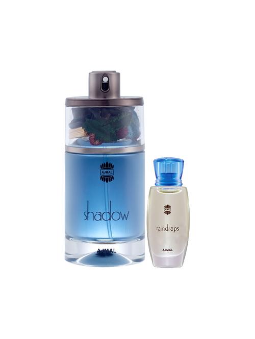 ajmal shadow him edp 75ml for men and raindrops concentrated oil alcohol-free attar 10ml for women + 2 parfum testers free - 17150226 - Very Small Image - 1
