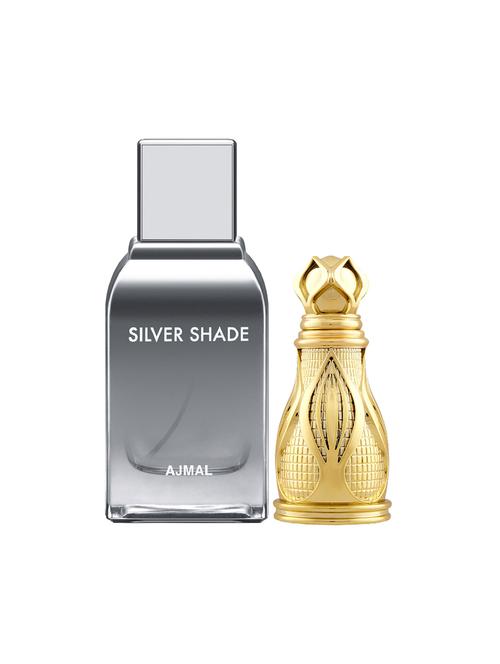 ajmal silver shade edp 100ml for men and khofooq cp oudhy alcohol-free attar 18ml for unisex + 2 parfum testers free - 17150238 - Very Small Image - 1