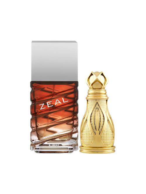 ajmal zeal edp 100ml for men and khofooq concentrated oil oudhy alcohol-free attar 18ml for unisex + 2 parfum testers free - 17150253 - Very Small Image - 1