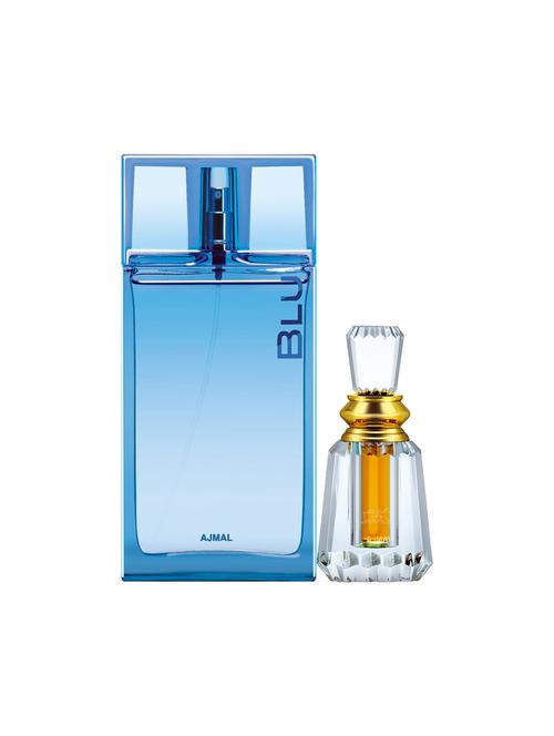 ajmal blu edp 90ml for men and oudh mukhallat cp oudhy alcohol-free attar 6ml for unisex + 2 parfum testers free - 17150263 - Very Small Image - 1