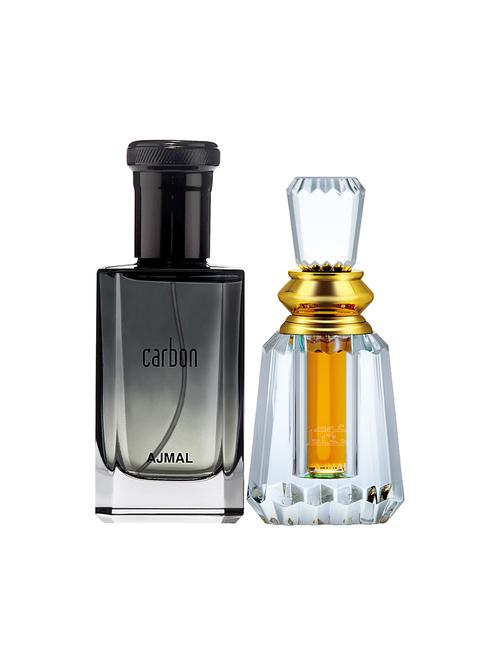 ajmal carbon edp 100ml for men and oudh mukhallat cp oudhy alcohol-free attar 6ml for unisex + 2 parfum testers free - 17150265 - Very Small Image - 1