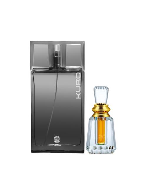 ajmal kuro edp 90ml for men and oudh mukhallat cp oudhy alcohol-free attar 6ml for unisex + 2 parfum testers free - 17150279 - Very Small Image - 1