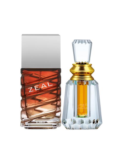 ajmal zeal edp 100ml for men and oudh mukhallat cp oudhy alcohol-free attar 6ml for unisex + 2 parfum testers free - 17150284 - Very Small Image - 1