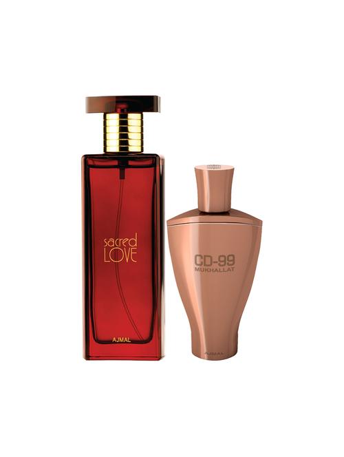 ajmal sacred love edp musky 50ml for women and cd 99 mukhallat cp alcohol-free attar 14ml for unisex + 2 parfum testers free - 17150299 - Very Small Image - 1