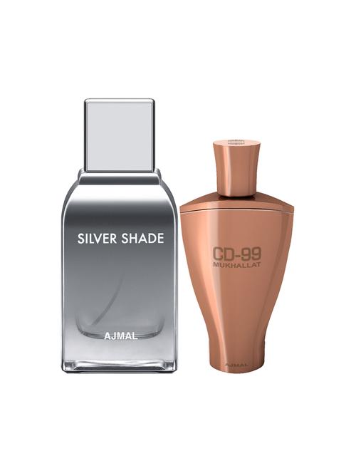ajmal silver shade edp 100ml for men and cd 99 mukhallat cp alcohol-free attar 14ml for unisex + 2 parfum testers free - 17150300 - Very Small Image - 1