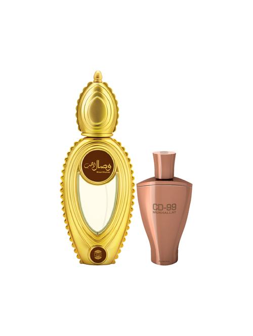 ajmal wisal dhahab edp 50ml for men and cd 99 mukhallat cp alcohol-free attar 14ml for unisex + 2 parfum testers free - 17150302 - Very Small Image - 1