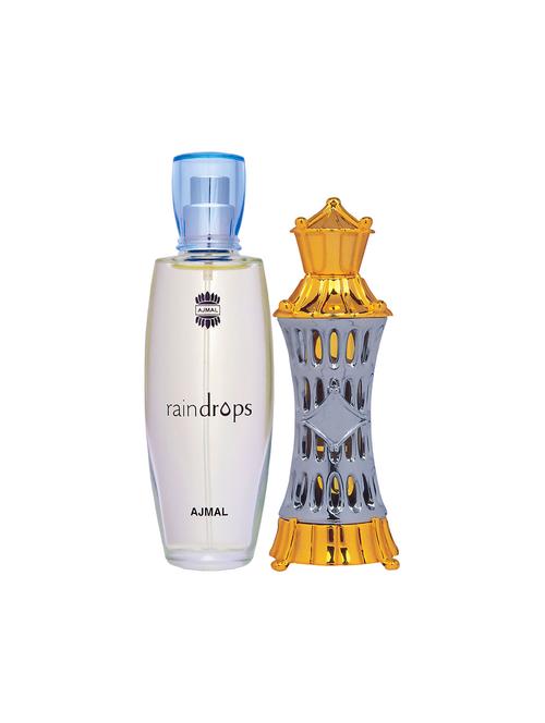 ajmal raindrops edp 50ml for women and mizyaan cp musky alcohol-free attar 14ml for unisex + 2 parfum testers free - 17150329 - Very Small Image - 1