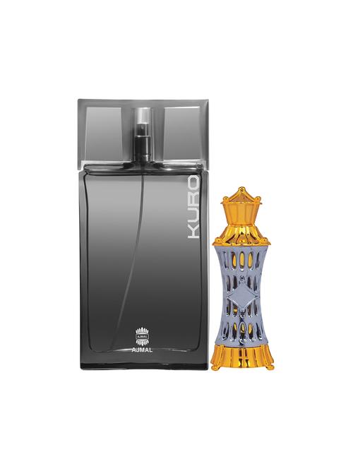 ajmal kuro edp 90ml for men and mizyaan cp musky alcohol-free attar 14ml for unisex + 2 parfum testers free - 17150341 - Very Small Image - 1