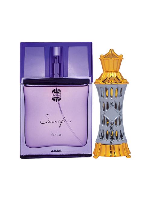 ajmal sacrifice for her edp 50ml for women and mizyaan cp alcohol-free attar 14ml for unisex + 2 parfum testers free - 17150349 - Very Small Image - 1