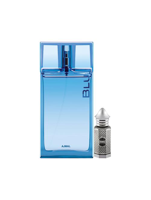 ajmal blu edp 90ml for men and asher concentrated oil oriental alcohol-free attar 12ml for unisex + 2 parfum testers free - 17150356 - Very Small Image - 1