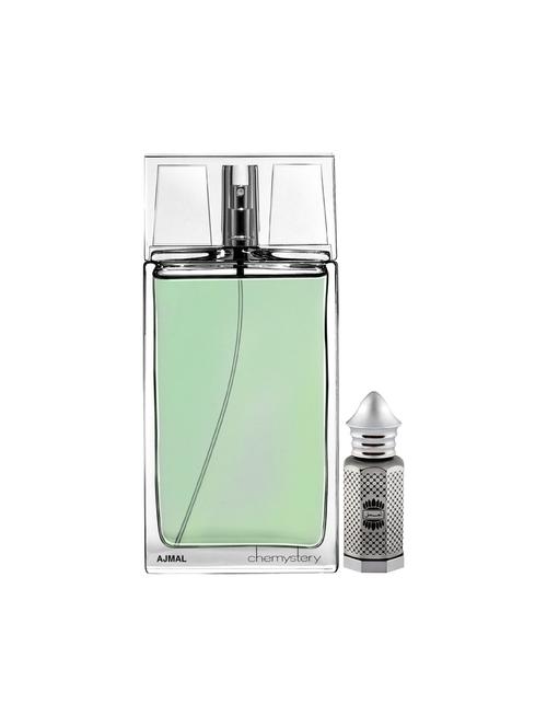 ajmal chemystery edp 90ml for men and asher cp alcohol-free attar 12ml for unisex + 2 parfum testers free - 17150369 - Very Small Image - 1