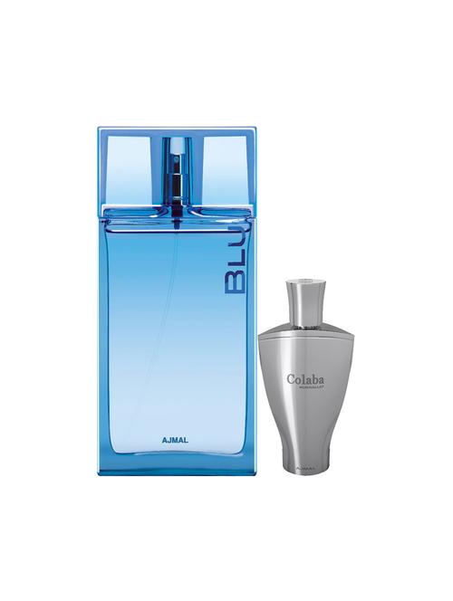 ajmal blu edp 90ml for men and colaba mukhallat cp alcohol-free attar 14ml for unisex + 2 parfum testers free - 17150387 - Very Small Image - 1