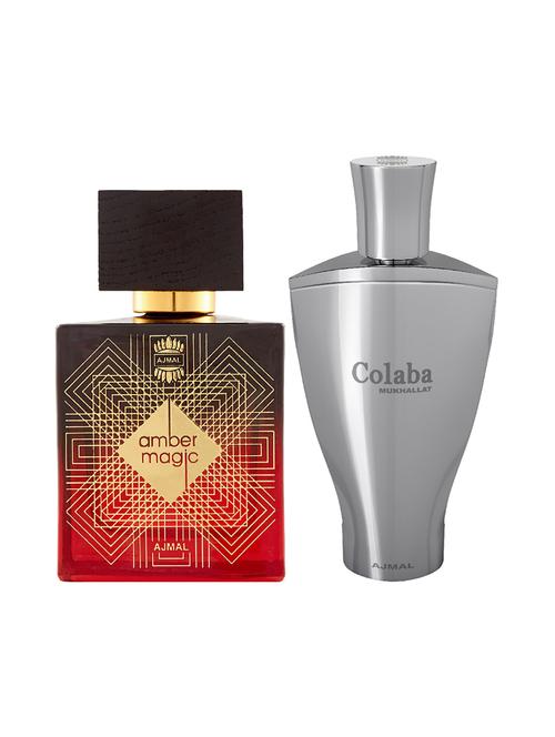 ajmal amber magic edp 100ml for men and colaba mukhallat cp alcohol-free attar 14ml for unisex + 2 parfum testers free - 17150398 - Very Small Image - 1