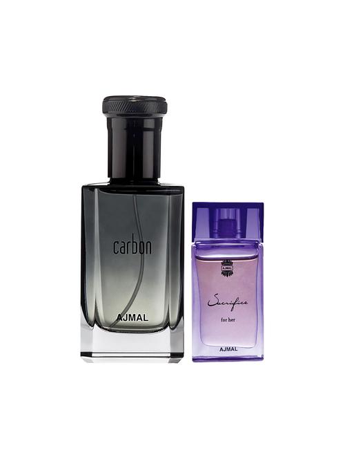 ajmal carbon edp 100ml for men and sacrifice for her cp musky alcohol-free attar 10ml for women + 2 parfum testers free - 17150420 - Very Small Image - 1