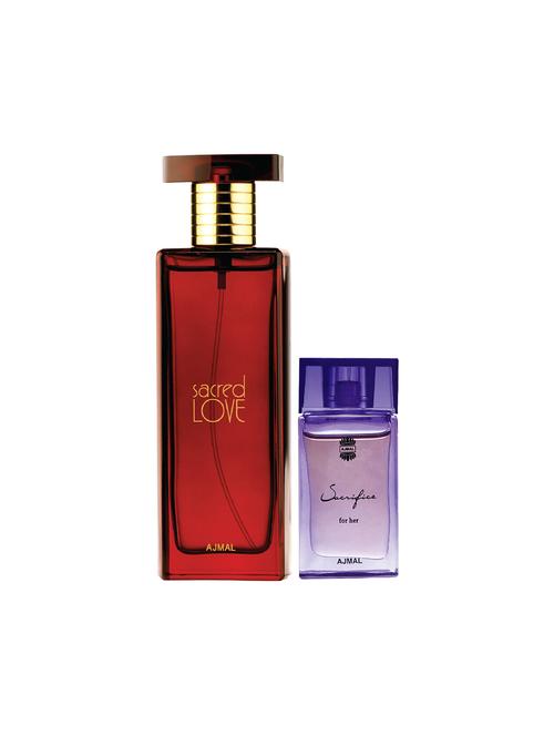 ajmal sacred love edp 50ml for women and sacrifice for her cp alcohol-free attar 10ml for women + 2 parfum testers free - 17150423 - Very Small Image - 1