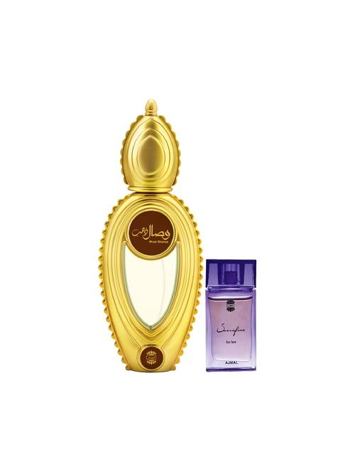 ajmal wisal dhahab edp 50ml for men and sacrifice for her cp musky alcohol-free attar 10ml for women + 2 parfum testers free - 17150426 - Very Small Image - 1