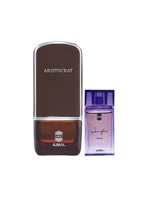 ajmal aristocrat edp 75ml for men and sacrifice for her cp musky alcohol-free attar 10ml for women + 2 parfum testers free - 17150428 - Very Small Image - 1