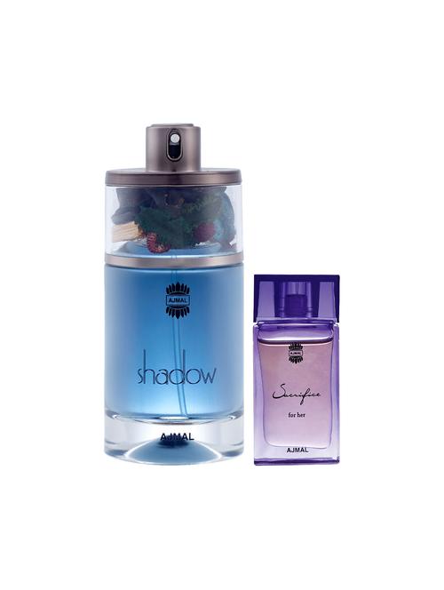 ajmal shadow him edp 75ml for men and sacrifice for her cp musky alcohol-free attar 10ml for women + 2 parfum testers free - 17150443 - Very Small Image - 1