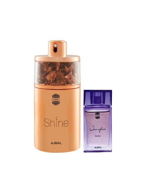 ajmal shine edp 75ml for women and sacrifice for her cp musky alcohol-free attar 10ml for women + 2 parfum testers free - 17150444 - Very Small Image - 1